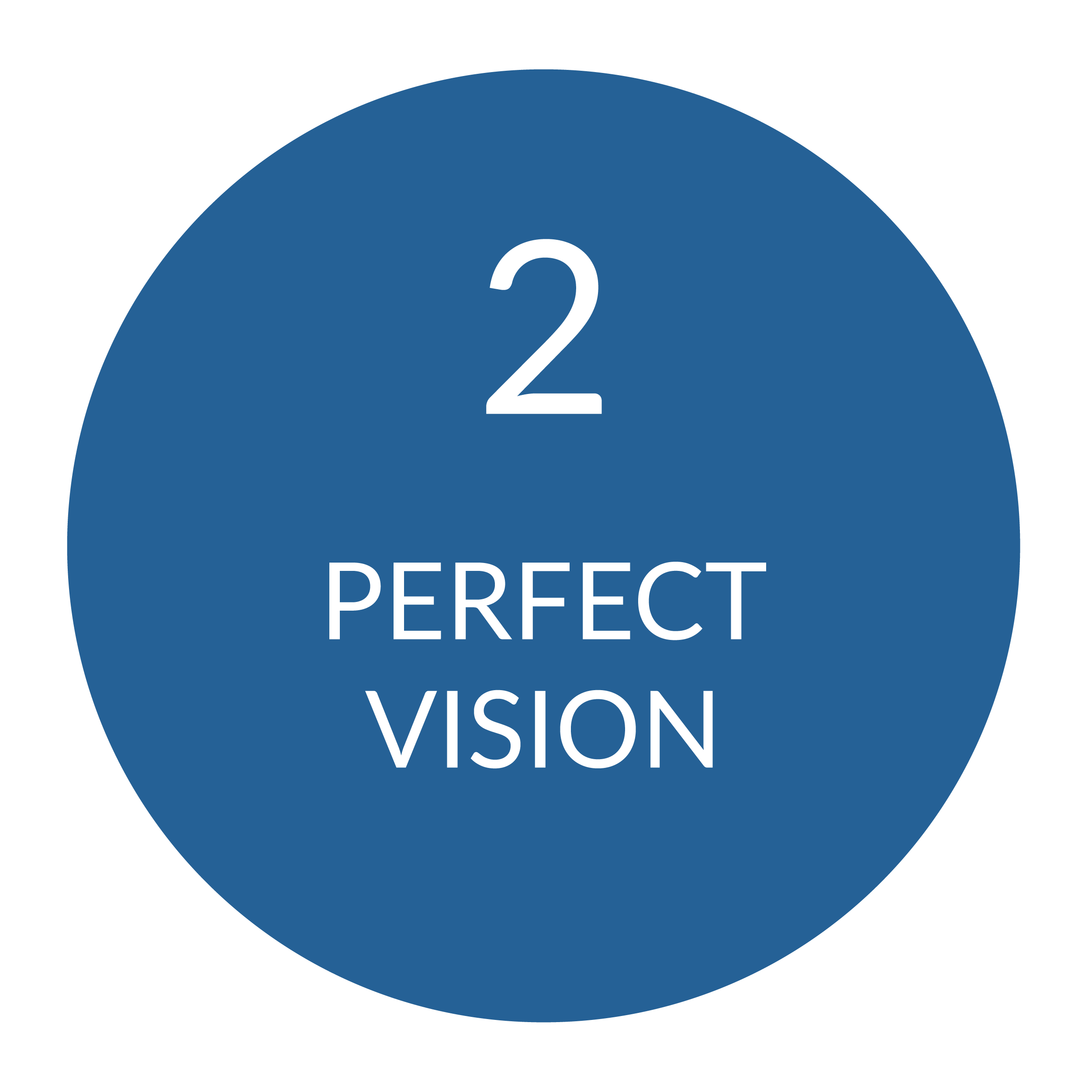 Blue circle with the number 2 and text Perfect Vision.