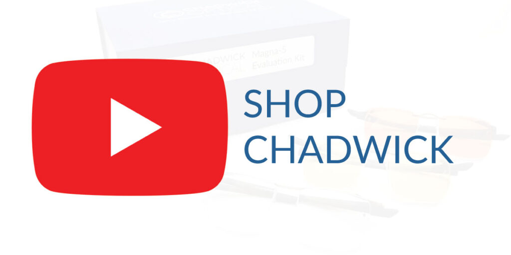 YouTube play button with text Shop Chadwick overlay on a Chadwick product display.