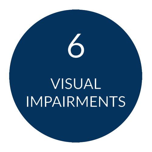 Number 6 in blue circle with text visual impairments