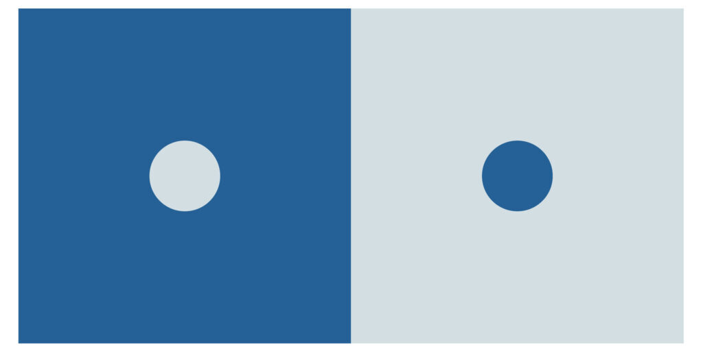 Abstract geometric design with two circles and split blue background.