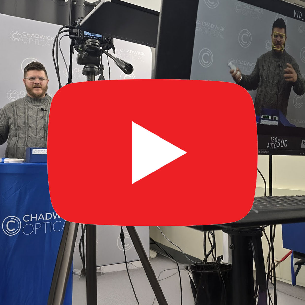 Person presenting at a Chadwick Optical event on YouTube, filmed with professional camera equipment.